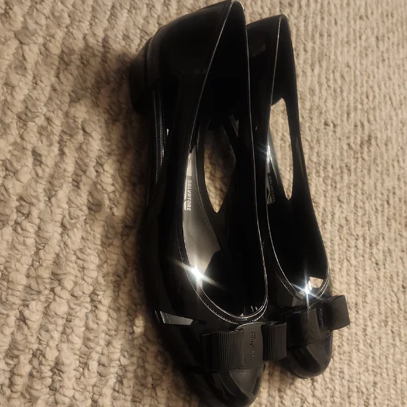 Salvatore Ferragamo Black Jelly Ballet Flats Size 7